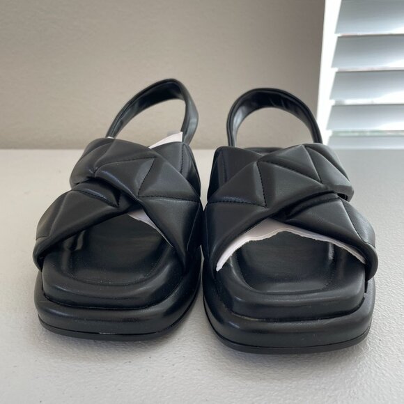 NEW Anne Klein Womens 6M Black Quilted Cross Strap Slingback Sandals - Picture 2 of 8